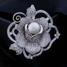 Silver Rose with One Giant Pearl Silver Brooch for Women Wedding Pins and Brooches