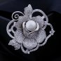 Silver Rose with One Giant Pearl Silver Brooch for Women Wedding Pins and Brooches