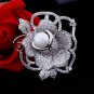 Silver Rose with One Giant Pearl Silver Brooch for Women Wedding Pins and Brooches