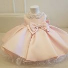 12 Months Luxury Pink Christening Dresses for Baby Girls Dress Pearl Crystal Collar with Big Bows