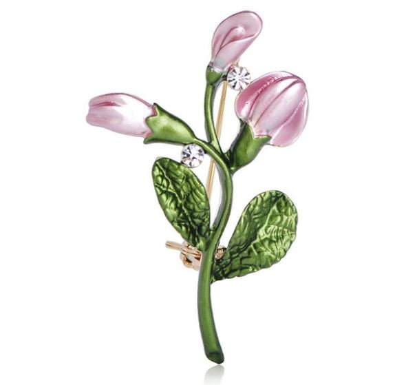 Pretty Jewelry for Women 3 Budded Pink Tulip Brooch Pink Brooch for Women