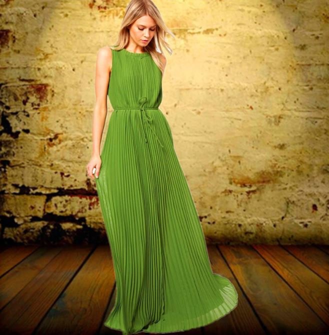 Beautiful Green Dresses for Women European Sleeveless Green Dress