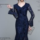 Mermaid Navy Blue Dress for Women Embroidery Laced Dresses for Women Fashion Ruffled Dress