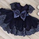 Ballgown Dress for Baby Girls 3-6 Months Sleeveless Navy Blue Dress for Babies with Big Bow