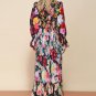 Multicolor Floral Dress Fashion Runway Long Sleeve Maxi Dress Women's elastic Waist Floral Print