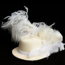 In Stock Feather Fascinator for Women-Cream Mini Top Hat Organza Mesh Hair Clip Girl Fascinator