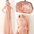 Peach Maxi Dress with Peach Clutch Bag Bridesmaids Spring Dress for Women LMF24-175