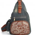 New Denim Backpacks Lacy Chest Bag for Women I-Phone Outlet Denim Sling Bag-Denim Casual Day