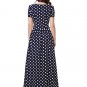 SALE! Navy Blue Maxi Dress for Women Short Sleeve Dress for Women Polka Dots Maxi Dresses