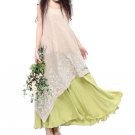 Green Maxi Dress for Women Short Sleeve Linen Dresses Plus Size Clothes for Women