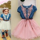 Button Up Pink Denim Dress for Girls with Free Denim Headband Embroidery Pink Laces