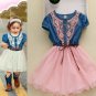 Button Up Pink Denim Dress for Girls with Free Denim Headband Embroidery Pink Laces