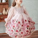 Ready for Shipping Girls Pink Dress Limited Stocks Easter Outfit Floral Girls Dresses Sheer Sleeves