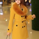 Beautiful Faux Fur Collar Golden Yellow Coats for Women Wool Winter Coat Dress READY FOR SHIPPING