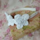 New White Headband Handmade by Lyn Crochet Flower Hair Accessories with Pearl Button