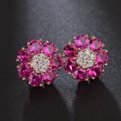 Gold Plated Stud Earrings for Women-Gold Pink Earrings for Girls-Flower Stud Earrings