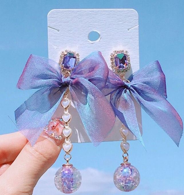 New Lace Trendy Bowknot Dangle Earrings Purple Earrings Women's Lavander Bow Earrings for Women