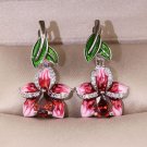 Exquisite Peach Blossom Leaf Earrings Solid Silver Earrings Red Earrings Orchid Earrings for Women