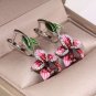 Exquisite Peach Blossom Leaf Earrings Solid Silver Earrings Red Earrings Orchid Earrings for Women