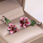 Exquisite Peach Blossom Leaf Earrings Solid Silver Earrings Red Earrings Orchid Earrings for Women