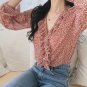 On Hand Red Blouses for Women Printed Little Roses Fashion Ruffled Blouse Spring Time