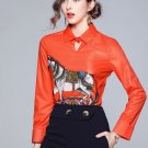 Fashion Tops for Women Long Sleeve Horse Print Bold Orange Shirts Ladies European Style