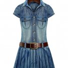Low Waisted Denim Dress for Women Size XL Dress Pleated Oh Hand Denim Dress with Leather Belt