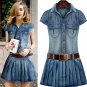 Low Waisted Denim Dress for Women Size XL Dress Pleated Oh Hand Denim Dress with Leather Belt
