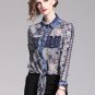 Rsslyn Denim Blouses with Paisley Pattern Pretty Blouses for Women Hollow Sleeves