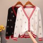 Black Sweater with Embroidered Golden Bees Cotton Stretchable Fall Spring Black Cardigan for Women
