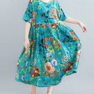 Rsslyn Short Sleeves Floral Turquoise Dress for Plus Size Woman Cotton Material
