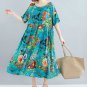 Rsslyn Short Sleeves Floral Turquoise Dress for Plus Size Woman Cotton Material