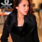 Ready to Ship Black Overcoats Fur Collar On Hand Items Black Wool Overcoat for Women with Black Belt