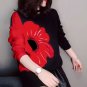 Rsslyn Black Tops for Women Black Sweater for Women Big Floral Pattern Winter Jackets for Women