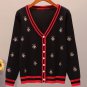 New Black Sweater with Embroidery Bees Cotton Stretchable Fall Spring Black Cardigan for Women