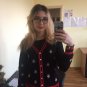 New Black Sweater with Embroidery Bees Cotton Stretchable Fall Spring Black Cardigan for Women