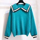 Free Shipping Casual Blue Sweaters for Women Turquoise Tops for Women with Sailor Collar