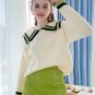 Free Shipping Casual Blue Sweaters for Women Turquoise Tops for Women with Sailor Collar