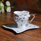 Love Gifts White Porcelain Mug with Rhinestones 1 Tea Cup 1 Saucer Mocha Coffeeware Sets