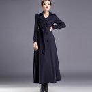 Fashion Navy Blue Trench Coats for Women with FREE Fur Collar Warm Wool Material FREE Brooch