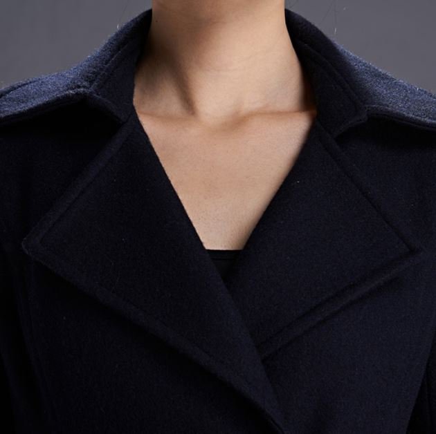 Fashion Navy Blue Trench Coats for Women with FREE Fur Collar Warm Wool ...