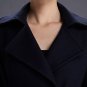 Fashion Navy Blue Trench Coats for Women with FREE Fur Collar Warm Wool Material FREE Brooch