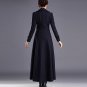 Fashion Navy Blue Trench Coats for Women with FREE Fur Collar Warm Wool Material FREE Brooch