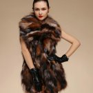 Fashion Real Fox Women S-7XL Red Vests for Women Natural Fox Fur Vest with Wide Lapel Collar