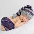 Unisex Props Elf Hat with Pant Striped Purple and Gray Hat for Newborn Boys and Girls