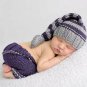 Unisex Props Elf Hat with Pant Striped Purple and Gray Hat for Newborn Boys and Girls