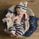 Buckaroo Baby Boys Props Jumpsuit and Hat Stripe Beige and Blue Knitted Hats