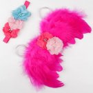 2pcs/SET Baby Wings and Magenta Headband for Newborn Girls Angels Wings On Flying High