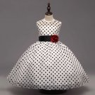 SALE! Black Polka Dot Dress for Girls White Dress with Red Corsage Birthday Gift FREE HEADBAND