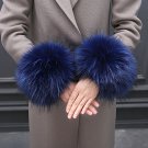 Navy Blue Wrist Warmer for Women Faux Fox Fur Uneven Length Fur Blue Winter Accessories for Women